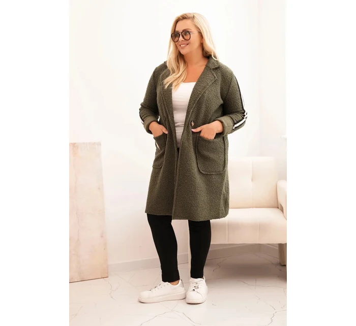 Dámský kabát Plus Size z s kapsami khaki model 21297074 - K-Fashion Dámský kabát Plus Size z s kapsami khaki model 21297074 - K-Fashion