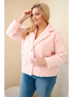 Dámská bunda Plus Size s vlněnou strukturou a kapsami pudrově růžová