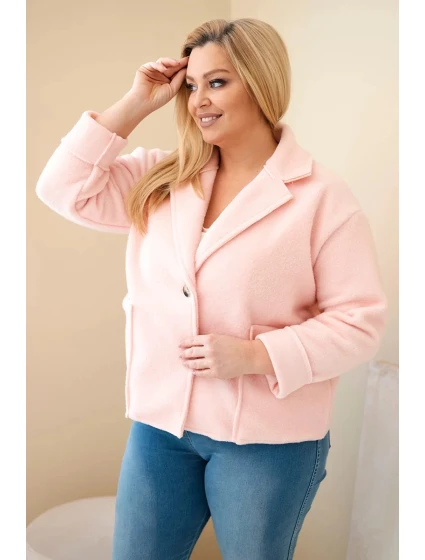 Dámská bunda Plus Size s vlněnou strukturou a kapsami pudrově růžová