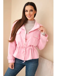 Dámská rozepínací mikina máslová s model 21952009 a kapsami cukrově růžová - K-Fashion