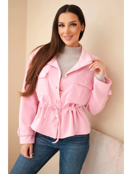 Dámská rozepínací mikina máslová s model 21952009 a kapsami cukrově růžová - K-Fashion Dámská rozepínací mikina máslová s model 21952009 a kapsami cukrově růžová - K-Fashion