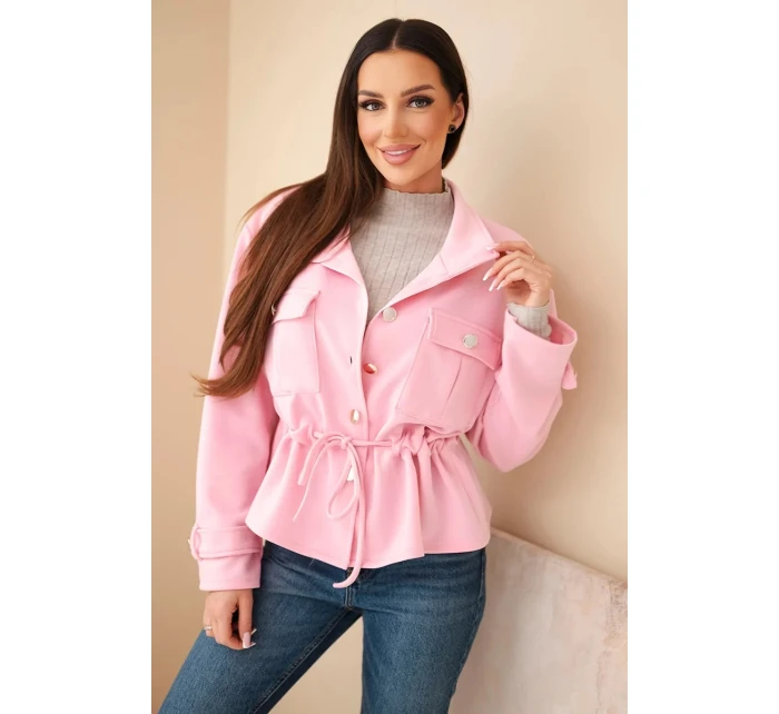 Dámská rozepínací mikina máslová s model 21952009 a kapsami cukrově růžová - K-Fashion Dámská rozepínací mikina máslová s model 21952009 a kapsami cukrově růžová - K-Fashion