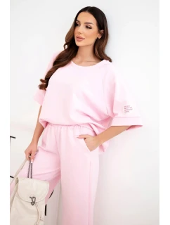 Dámský máslový komplet z viskózy mikina a široké kalhoty cukrově růžová