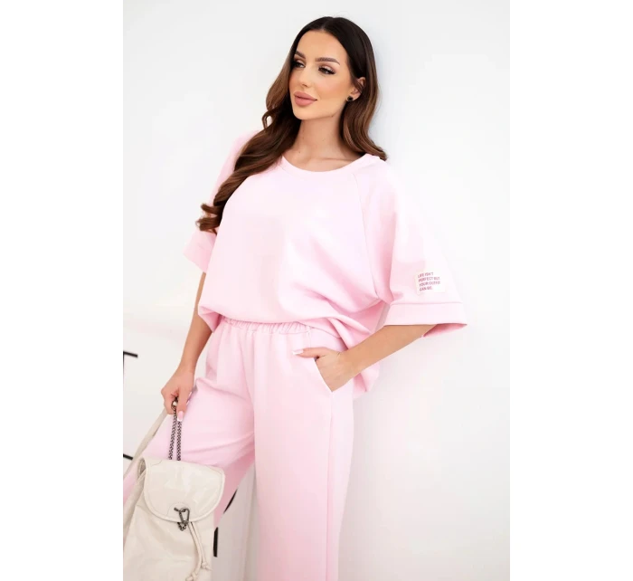 Dámský máslový komplet z viskózy mikina a široké kalhoty cukrově růžová