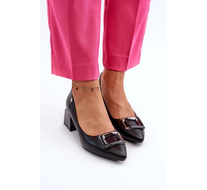 Lodičky Na Podpatku S S Ozdobou Z Černé model 21655391 - VINCEZA