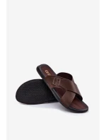 Kožené Pánské Pantofle S Přezkou Big Star model 21693021 Hnědé - Big Star Shoes Kožené Pánské Pantofle S Přezkou Big Star model 21693021 Hnědé - Big Star Shoes