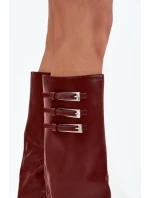 Dámské Kozačky Na Podpatku  Pásky S Přezkami Bordové model 21704830 - Boto