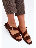 Dámské sandály na ploché podrážce se zlatým přezkou čokoládové Verissea