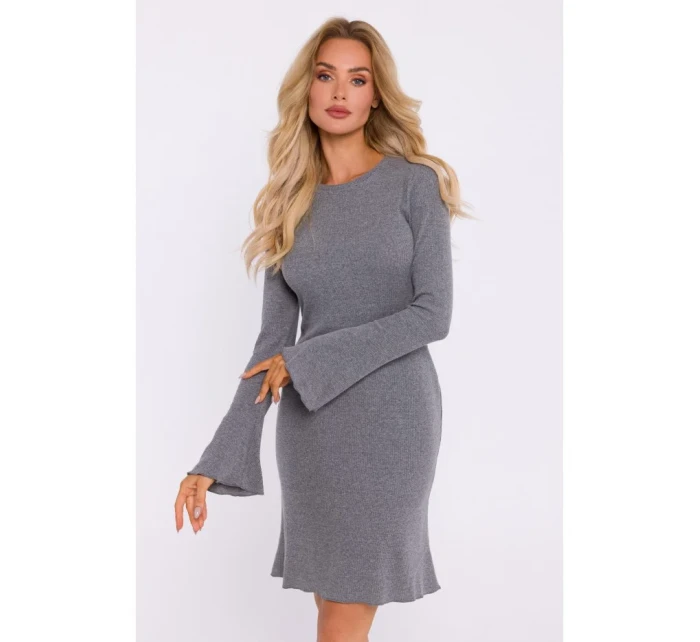 Šaty z úpletu se širokými rukávy šedý melír model 20515144 - Moe
