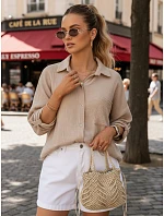 Dámská oversize košile z mušelínové bavlny, béžová, FashionStreet DY0487