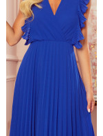 Plisované dámské šaty v chrpové barvě s volánky a dekoltem model 14452667 - numoco