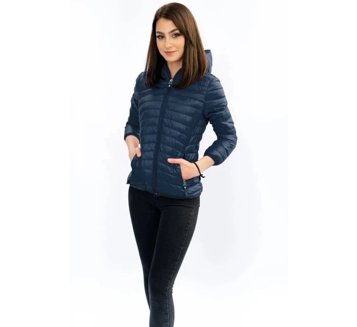 Tmavě modrá prošívaná bunda s kapucí (B1078-30)