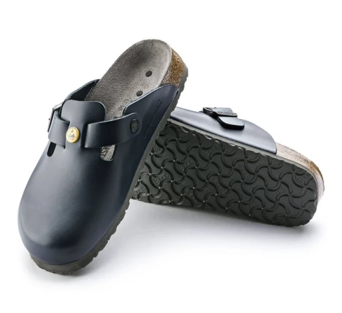 Dámské dřeváky Birkenstock Boston ESD Blue z přírodní kůže úzké úzké (0061388) Dámské dřeváky Birkenstock Boston ESD Blue z přírodní kůže úzké úzké (0061388)