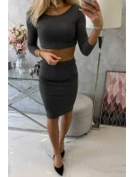 Souprava halenky a sukně v grafitové barvě