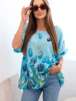 Dámská bavlněná košile s květinovým vzorem modrý