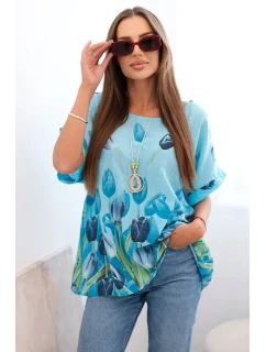 Dámská bavlněná košile s květinovým vzorem modrý