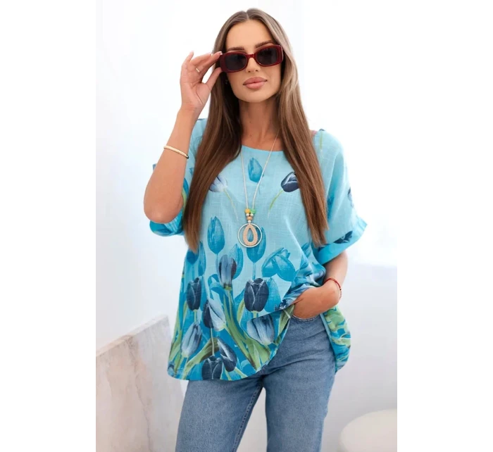 Dámská bavlněná košile s květinovým vzorem modrý