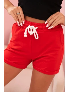 Dámské bavlněné kraťasy s gumou a zavazováním v pase červené