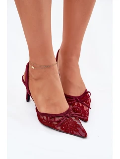 Krajkové Lodičky S Odkrytou Patou Bordové Annivirae