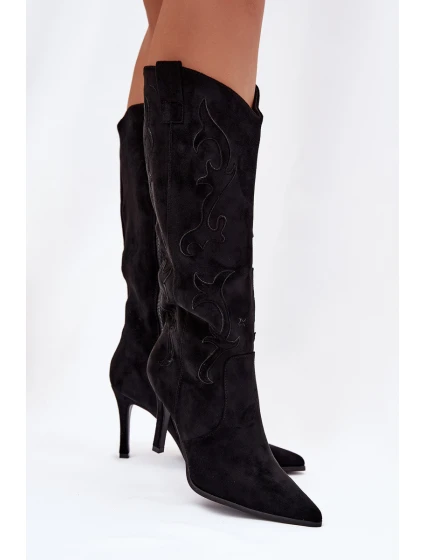 Dámské kozačky na podpatku cowboye z eko semiše černé Belonia Dámské kozačky na podpatku cowboye z eko semiše černé Belonia