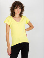 Světle žluté jednoduché bavlněné základní tričko