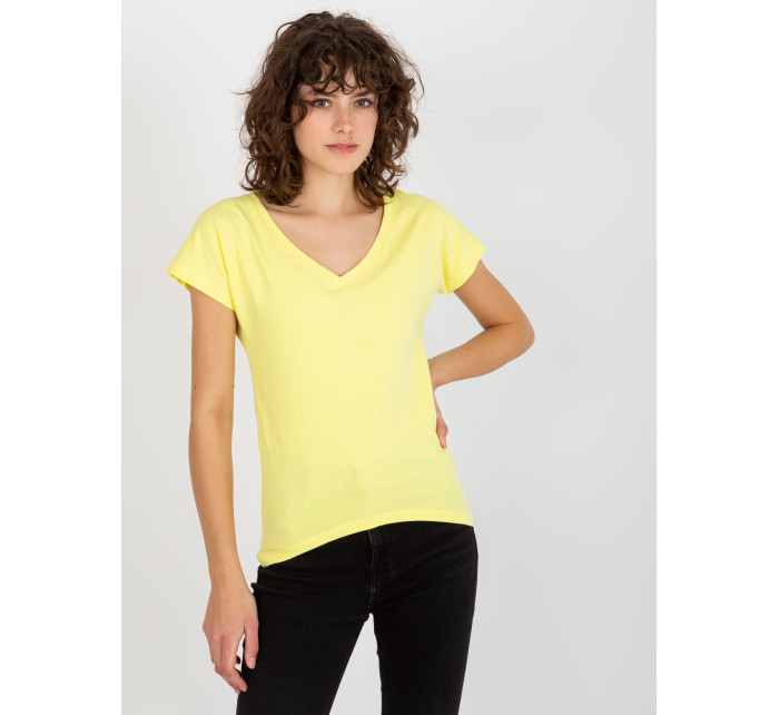 Světle žluté jednoduché bavlněné základní tričko