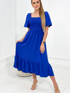 Šaty s plisovaným výstřihem fialově modré