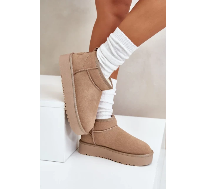 Dámské Semišové Sněhule Na Platformě Béžové Nereviana