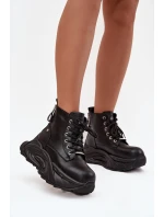 Dámské kožené boty GOE – černé, zateplené, na platformě Dámské kožené boty GOE – černé, zateplené, na platformě