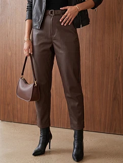 Spodnie damskie woskowane balloon fit brązowe FashionStreet UY3122