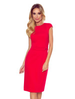 Elegantní červené dámské midi šaty s páskem model 8828942 - numoco