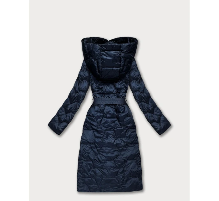 Tmavě modrý prošívaný kabát s páskem Libland (LD-7806)