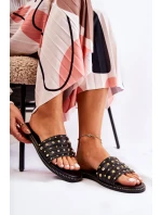 Dámské kožené pantofle s zdobením Černá model 21588465 - S.Barski