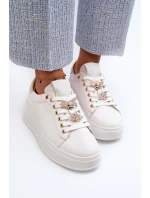 Dámské kožené tenisky na platformě s ozdobnými knoflíčky D&A SN67 Bílé