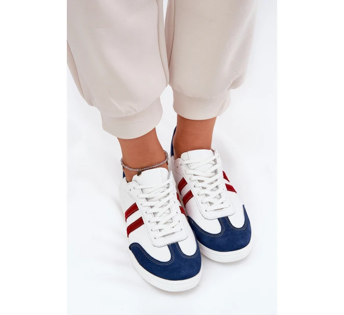 Zazoo N1068 Kožené Nízké Tenisky Dámské Bílá-Námořnická Modrá Zazoo N1068 Kožené Nízké Tenisky Dámské Bílá-Námořnická Modrá