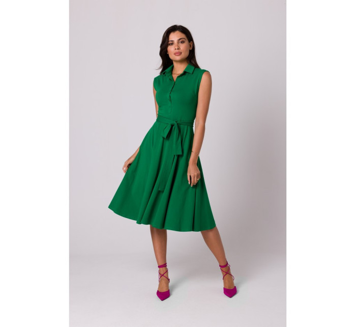 B261 Bavlněné šaty ve fitted střihu - zelené