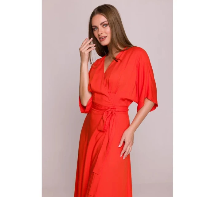 Viskózové maxi šaty se vzorem korálová barva model 21154678 - STYLOVE