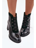 Lakované kožené dámské botky na sloupku D&A – tmavě zelené