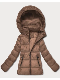 Dámská prošívaná zimní bunda ve velbloudí barvě v délce k bokům (T3-2656#-305)