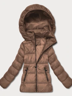 Dámská prošívaná zimní bunda ve velbloudí barvě v délce k bokům (T3-2656#-305)