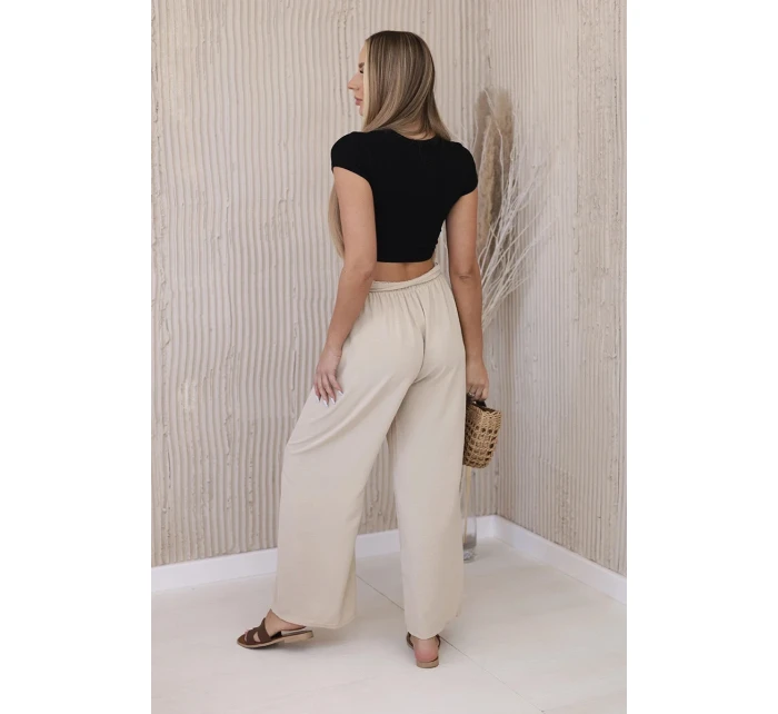 Kalhoty s širokým pasem beżowy