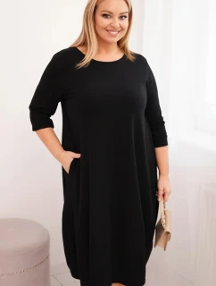 Dámská bavlněná sukýnka Plus Size s ohrnutým rukávem a kapsami černá