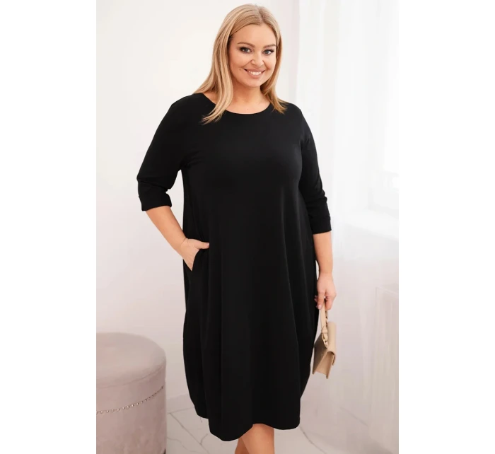 Dámská bavlněná sukýnka Plus Size s ohrnutým rukávem a kapsami černá