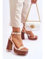 Kožené Sandály Na model 21620454 Platformě Béžové Marina - Boto Kožené Sandály Na model 21620454 Platformě Béžové Marina - Boto