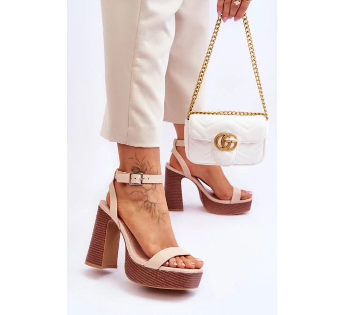 Kožené Sandály Na model 21620454 Platformě Béžové Marina - Boto Kožené Sandály Na model 21620454 Platformě Béžové Marina - Boto