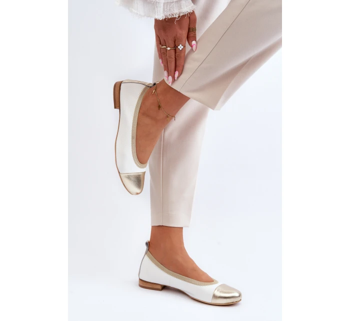 Zazoo 2890 Kožené baleríny bílo-zlaté