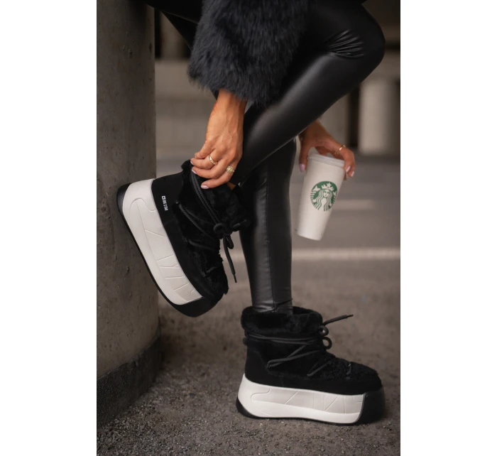 Dámské Kožené Sněhule Na Silné Podešvi S Kožešinou Big Star OO274A206 Černé