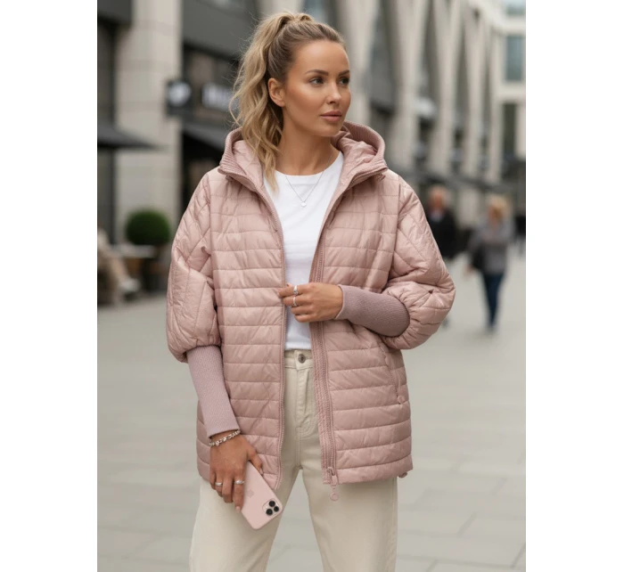 Dámská prošívaná bunda s kapucí růžová FashionStreet TY5528