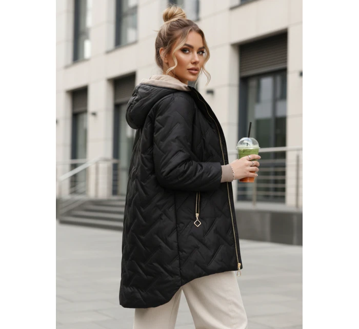 Dámská přechodná prošívaná bunda s prodlouženým střihem černá TY5606