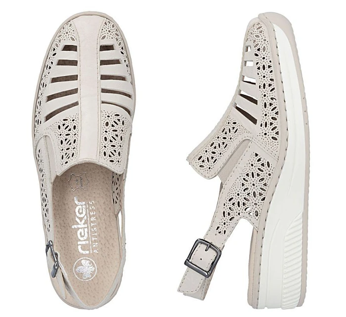 Dámské béžové kožené sandály na platformě Rieker 48763-60